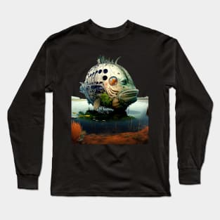 The Armored Angler: The Future of Fish on a Dark Background Long Sleeve T-Shirt